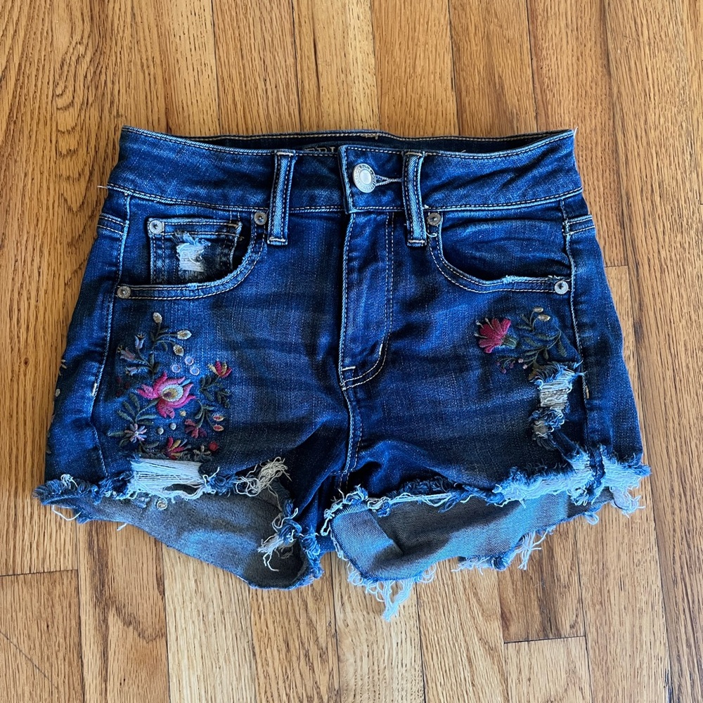 American Eagle Outfitters Blue Jean Shorts Distressed High-Waisted
